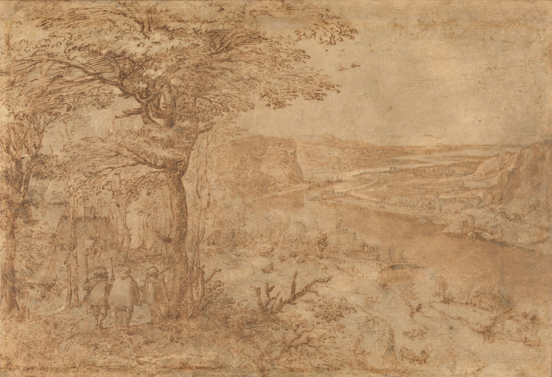 Pieter Bruegel the Elder, Hilly landscape with Three Pelgrims