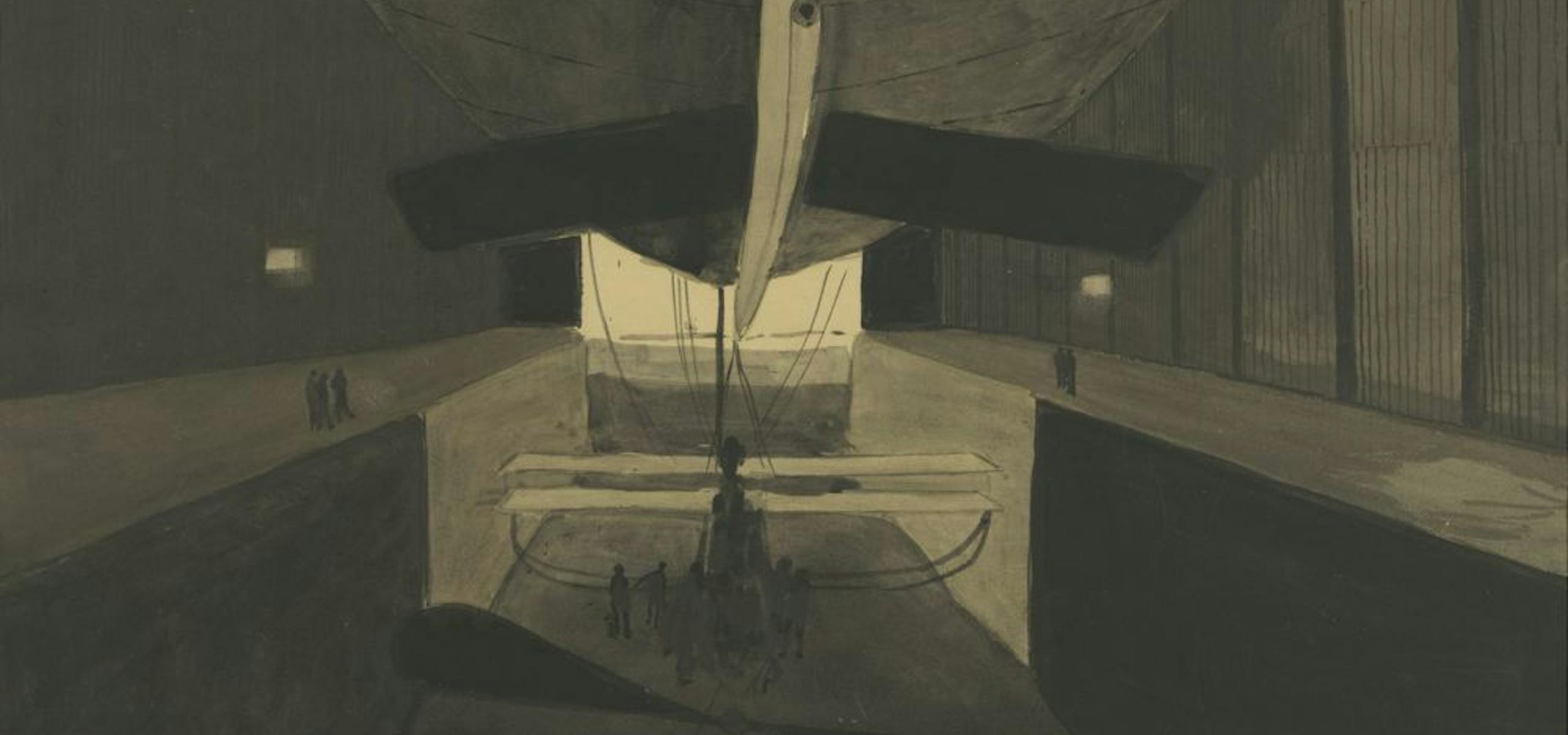 Léon Spilliaert, Het luchtschip 'Belgique II' in zijn loods